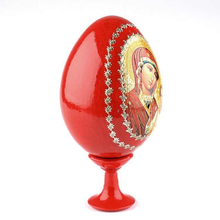 Madonna & Jesus Red Wooden Icon Egg