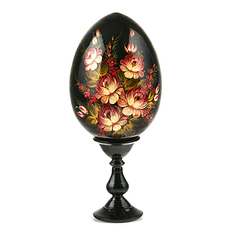 Black Floral Wooden Egg