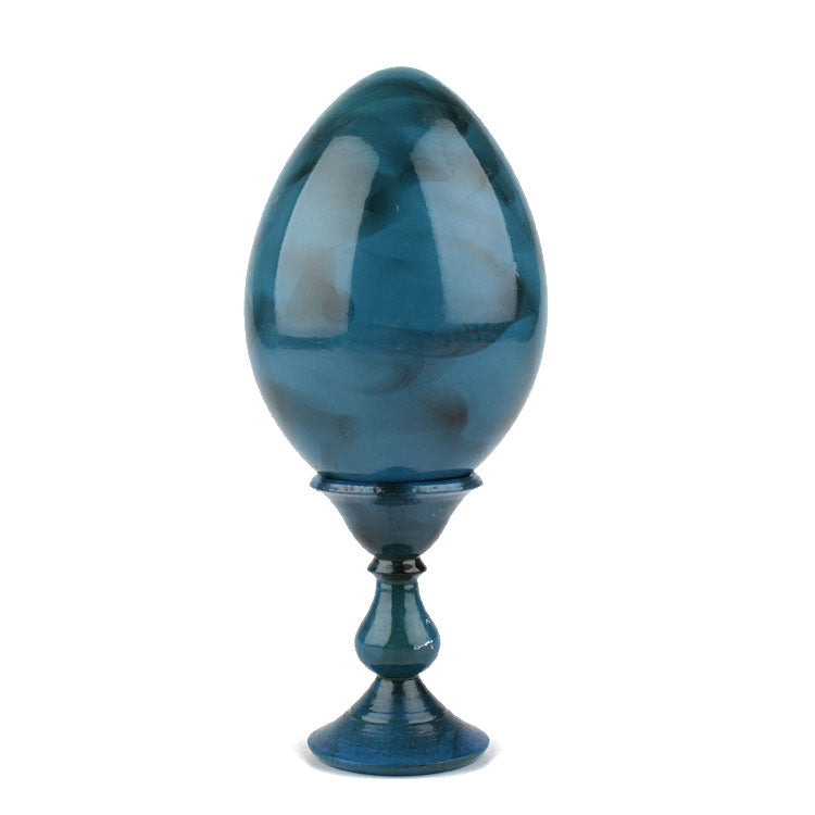Blue Wooden Egg with Flowers