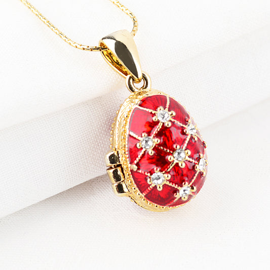 Red Faberge Egg Locket with Angel