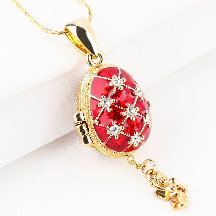 Red Faberge Egg Locket with Angel