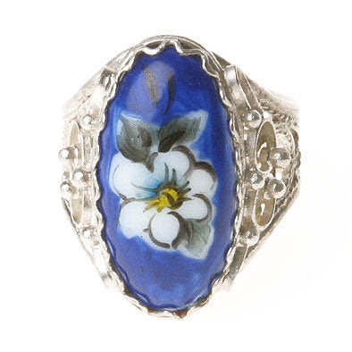 Blue Floral Finift Ring