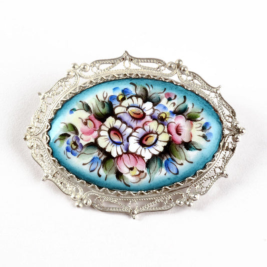 Blue Floral Finift Enamel Pin