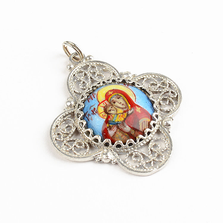 Mother-of-God Finift Enamel Icon Pendant