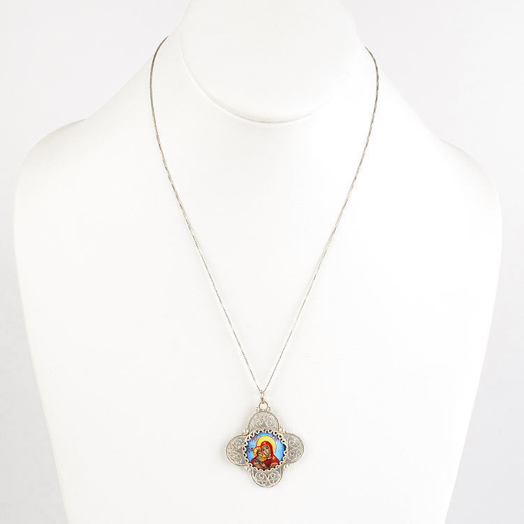 Mother-of-God Finift Enamel Icon Pendant