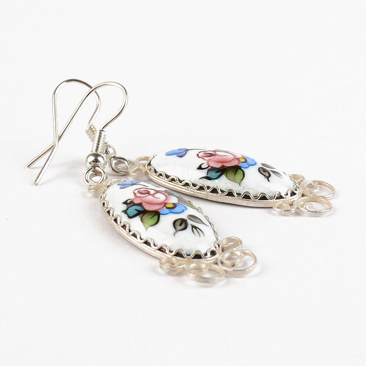 White Enamel Rostov Rose Earrings