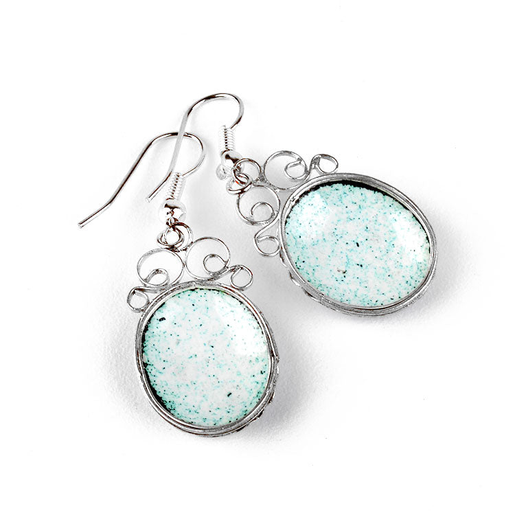 Blue Russian Finift Flower Earrings