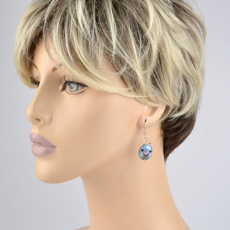 Blue Russian Finift Flower Earrings