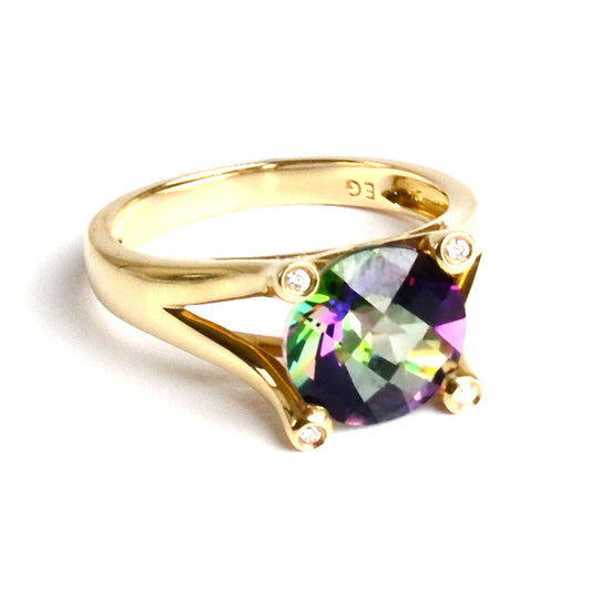 Solitaire Mystic Topaz Gold Ring