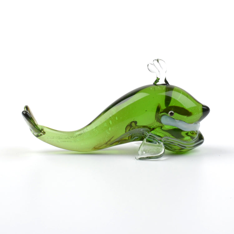 Green Whale Glass Figurine