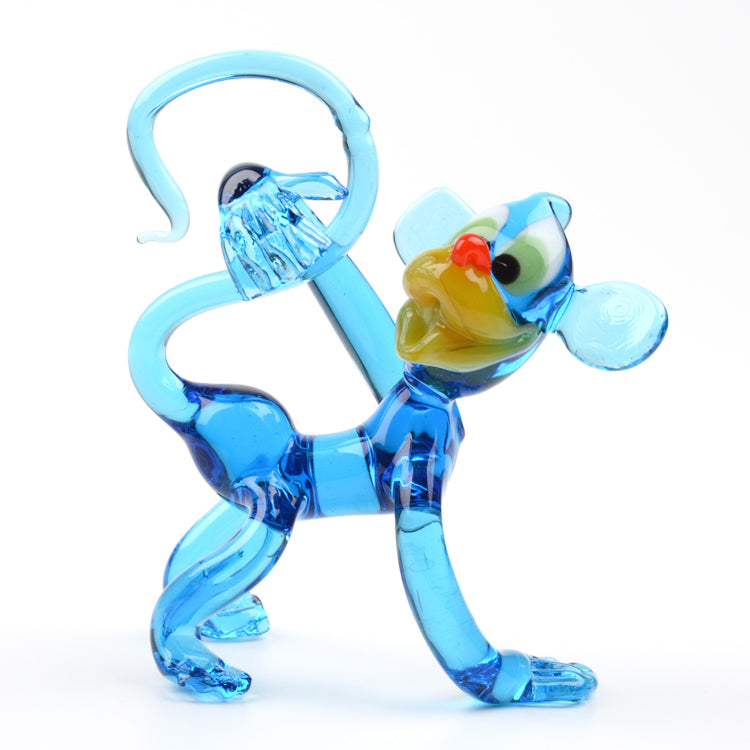 Blue Goofy Monkey Glass Figurine