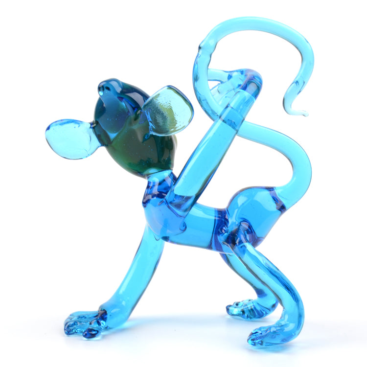 Blue Goofy Monkey Glass Figurine