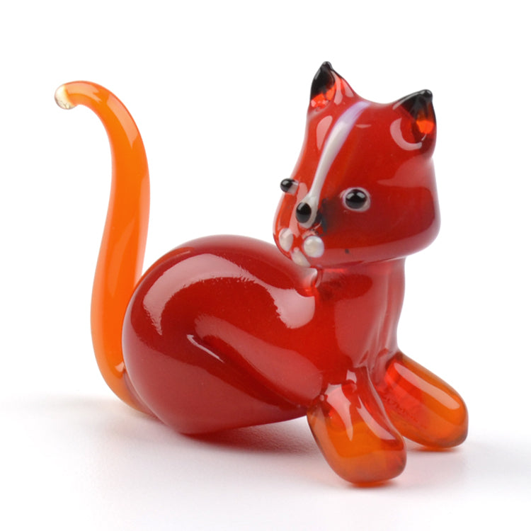 Glass Red Cat Figurine