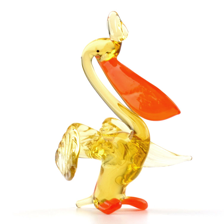Orange Beak Pelican Glass Figurine