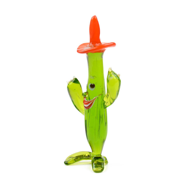 Red Hat Happy Cactus Glass Figurine