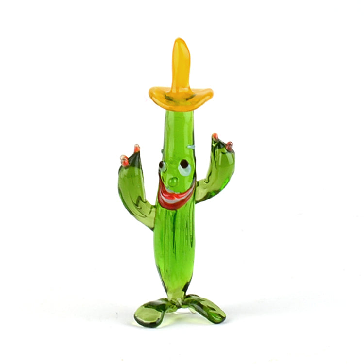 Yellow Hat Happy Cactus Glass Figurine
