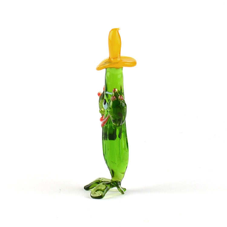 Yellow Hat Happy Cactus Glass Figurine