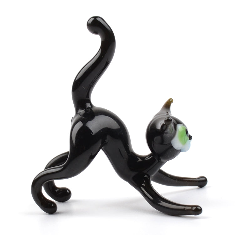 Playful Black Cat Glass Figurine