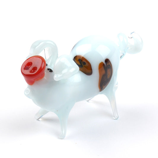 White Piggy Pig Glass Figurine