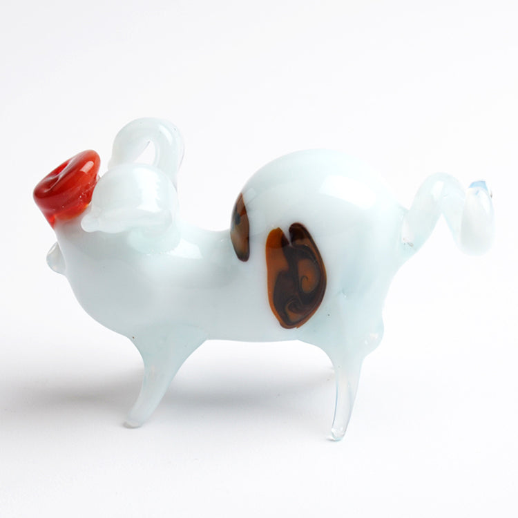 White Piggy Pig Glass Figurine