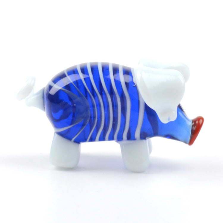 Cute Blue Pig Glass Figurine