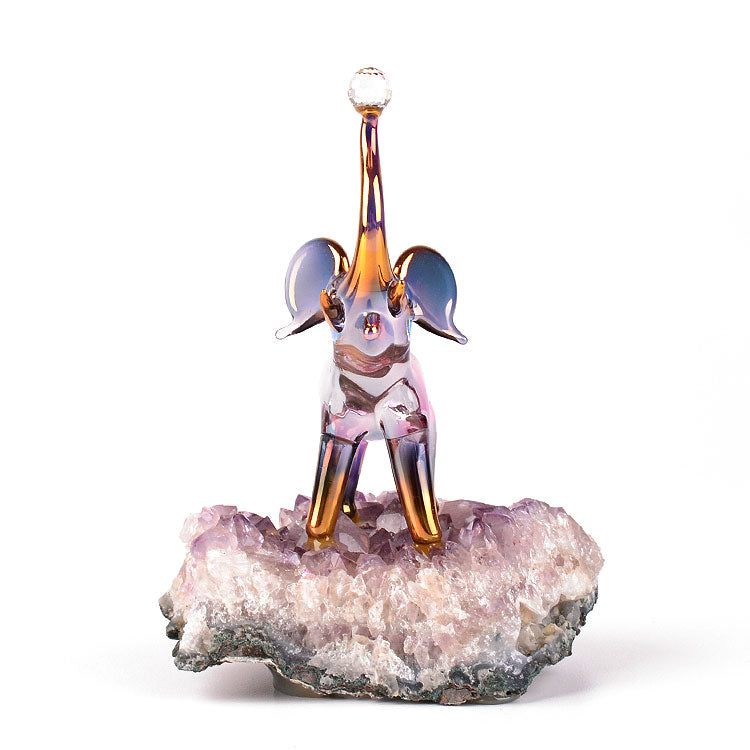 Glass Elephant on Amethyst Geode