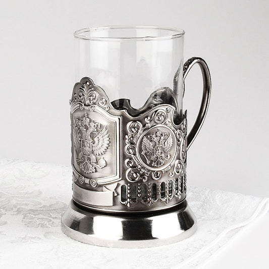 Russian Crest Tea Glass Holder Set