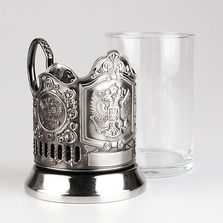 Russian Crest Tea Glass Holder Set