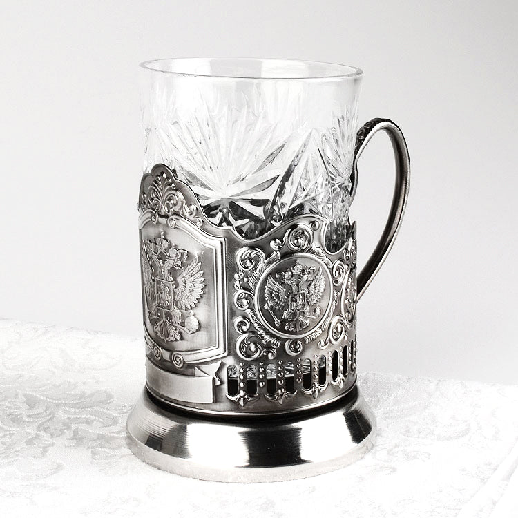 Double Headed Eagle Russian Crest Tea Glass Holder Set