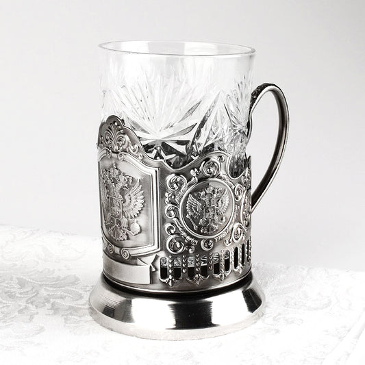 Double Headed Eagle Russian Crest Tea Glass Holder Set