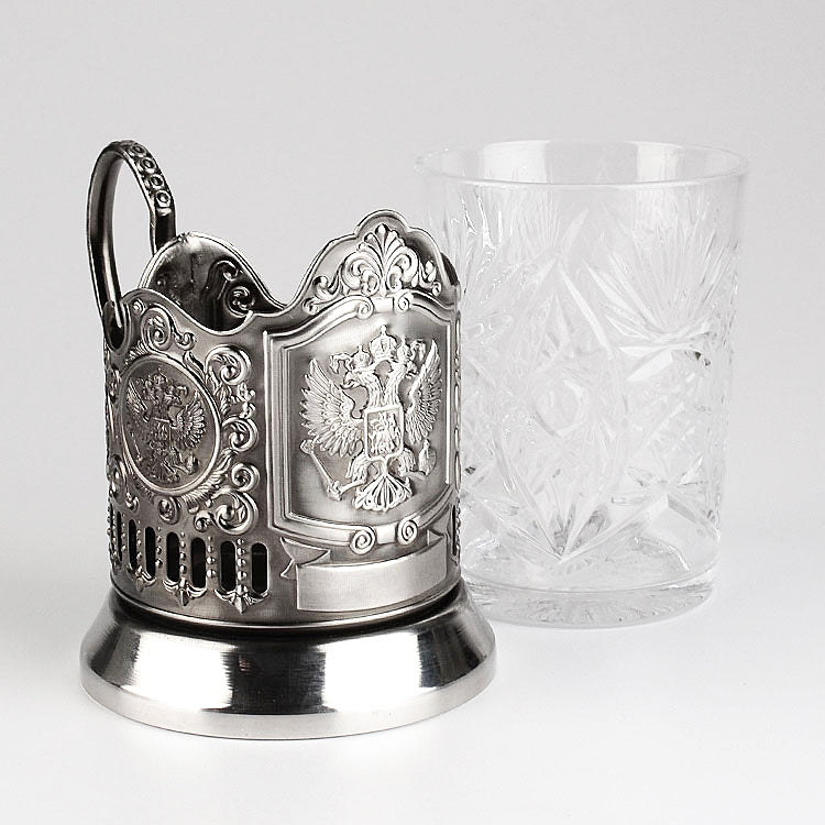 Double Headed Eagle Russian Crest Tea Glass Holder Set