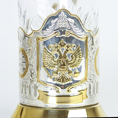 Russian Crest Gold Plated Tea Glass Holder Set