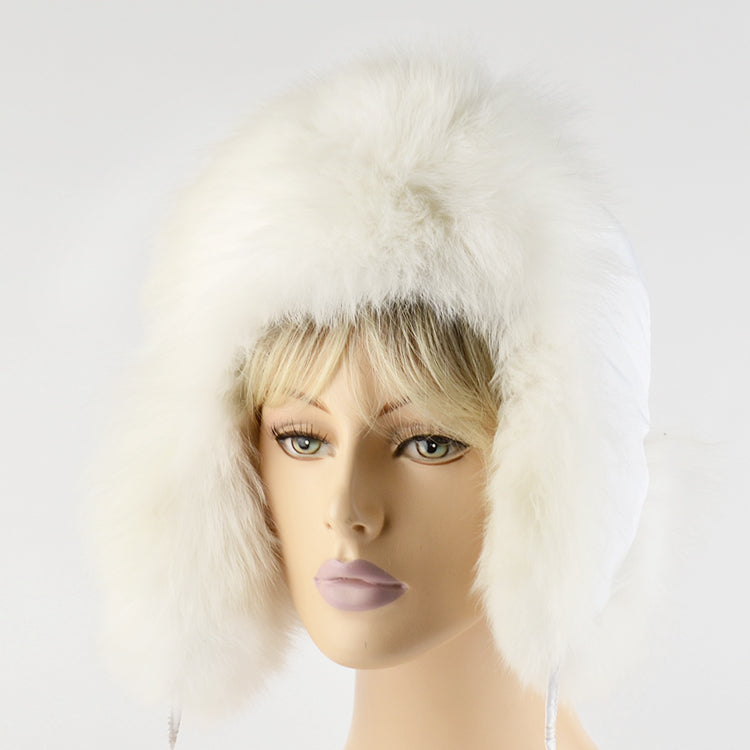 Genuine Polar Fox Fur Aviator Hat