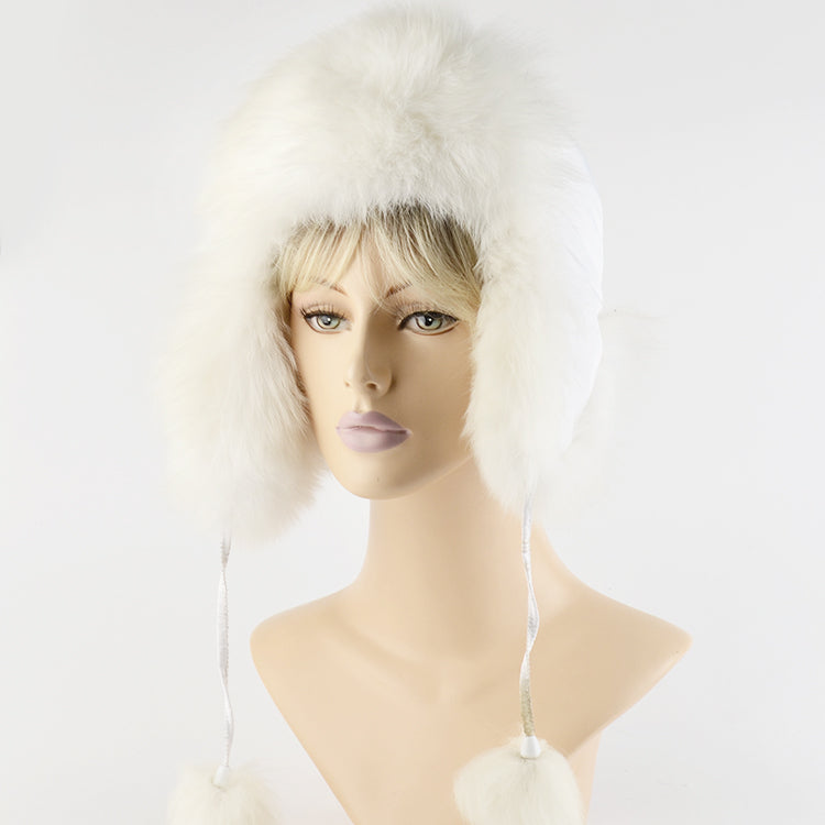 Genuine Polar Fox Fur Aviator Hat