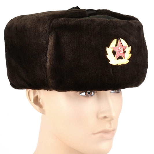Soft Brown and Green Soviet Ushanka Hat
