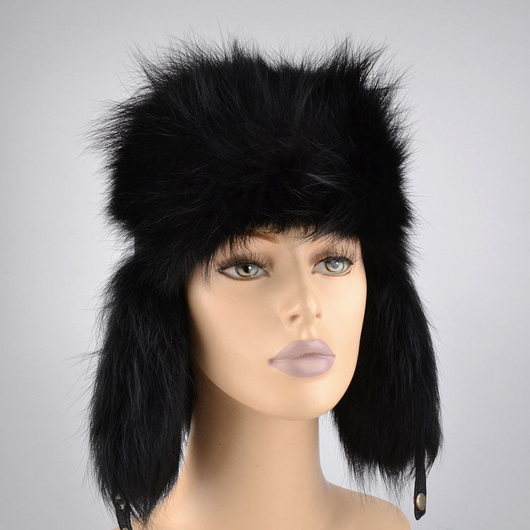 Black Fox Fur & Leather Hat