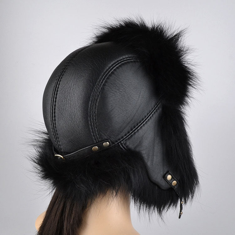 Black Fox Fur & Leather Hat