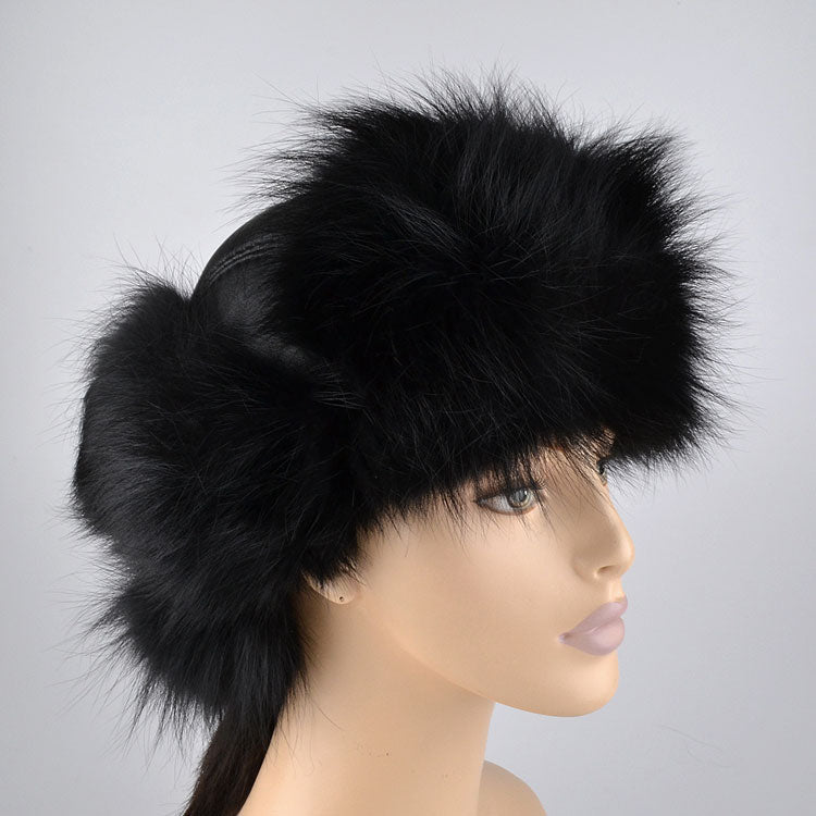 Black Fox Fur & Leather Hat