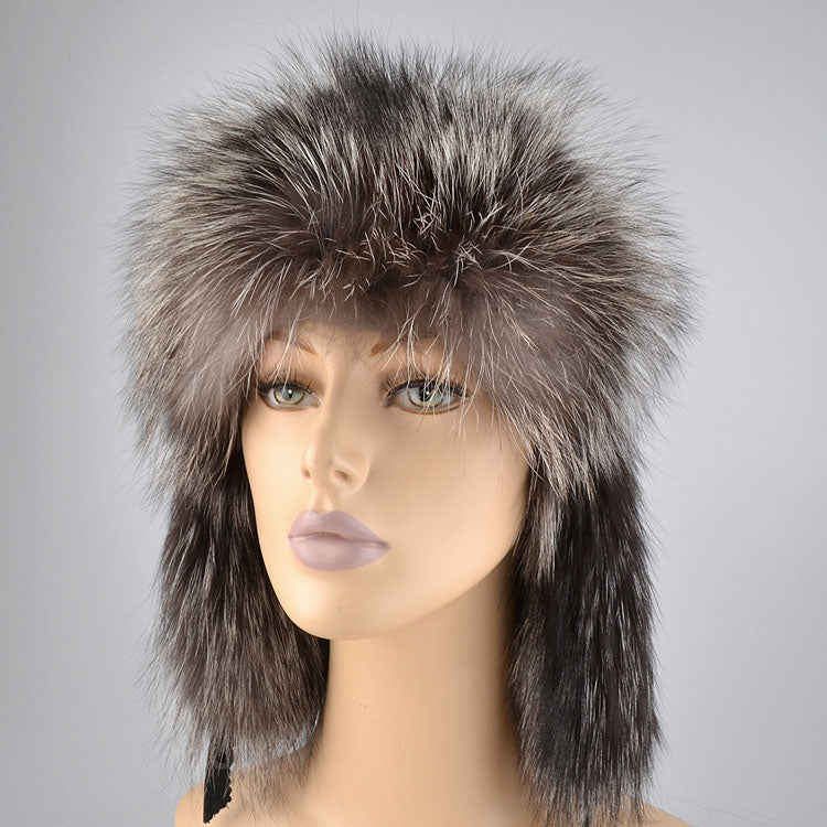 Genuine Silver Fox Fur Russian Hat