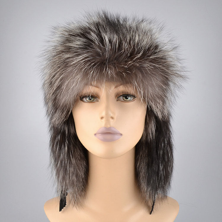 Genuine Silver Fox Fur Russian Hat