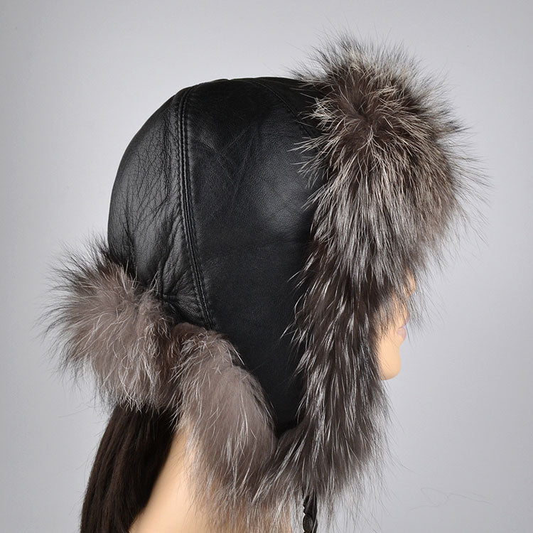 Genuine Silver Fox Fur Russian Hat