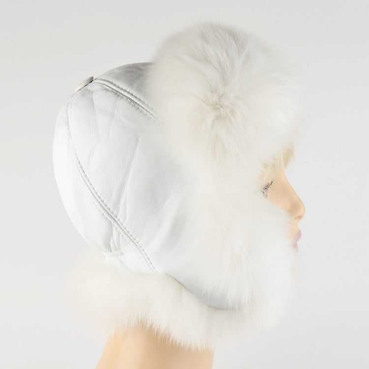 Polar Fox Fur and Leather Hat
