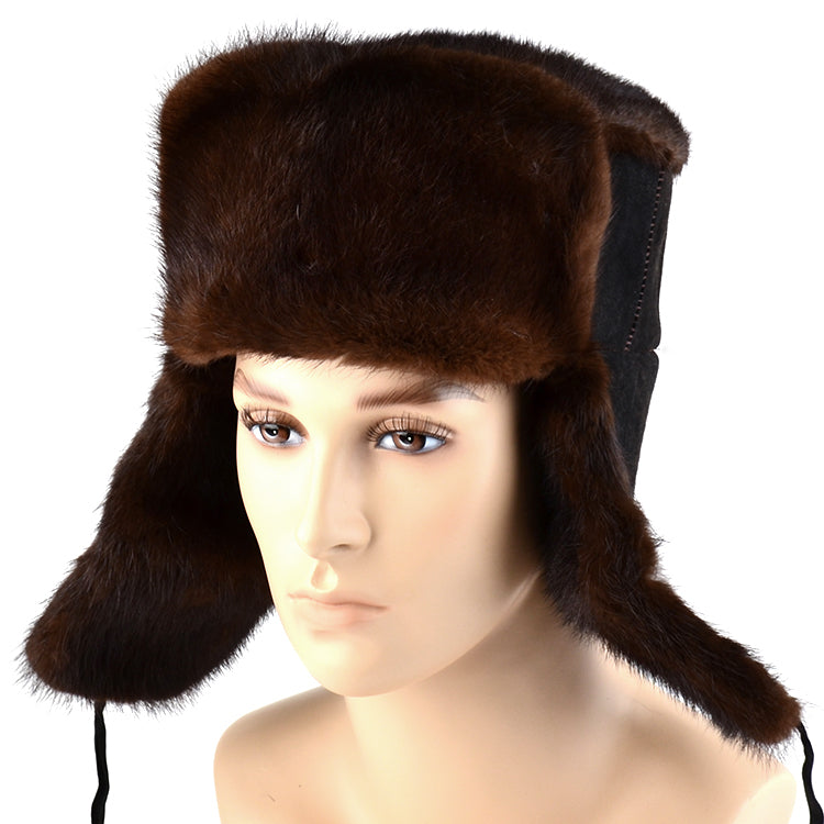 SOLD AS-IS Suede & Mink Fur Ushanka