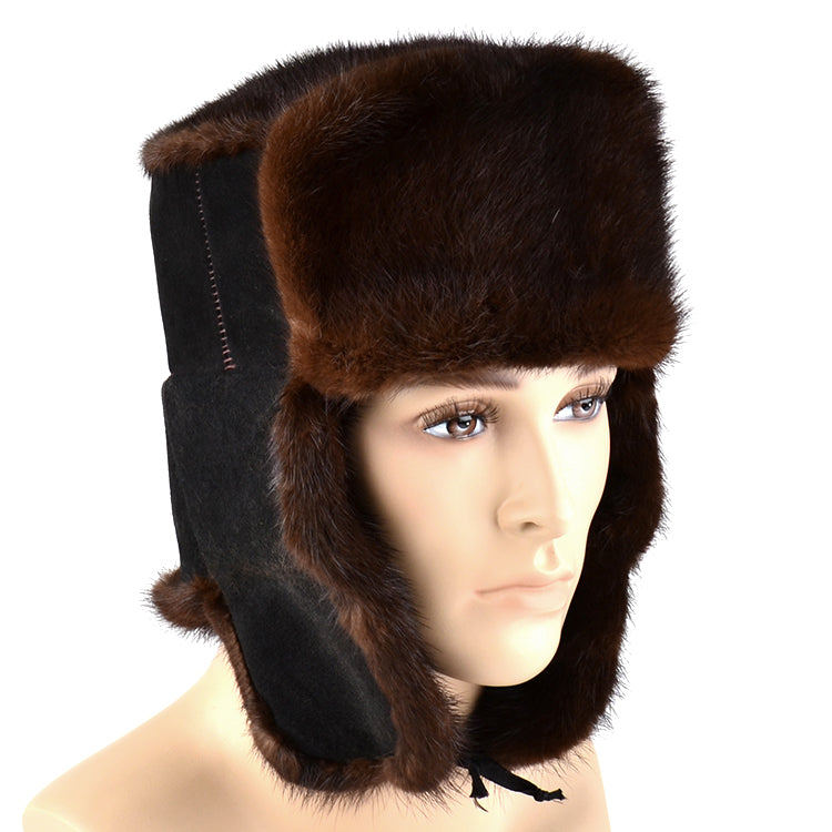 SOLD AS-IS Suede & Mink Fur Ushanka