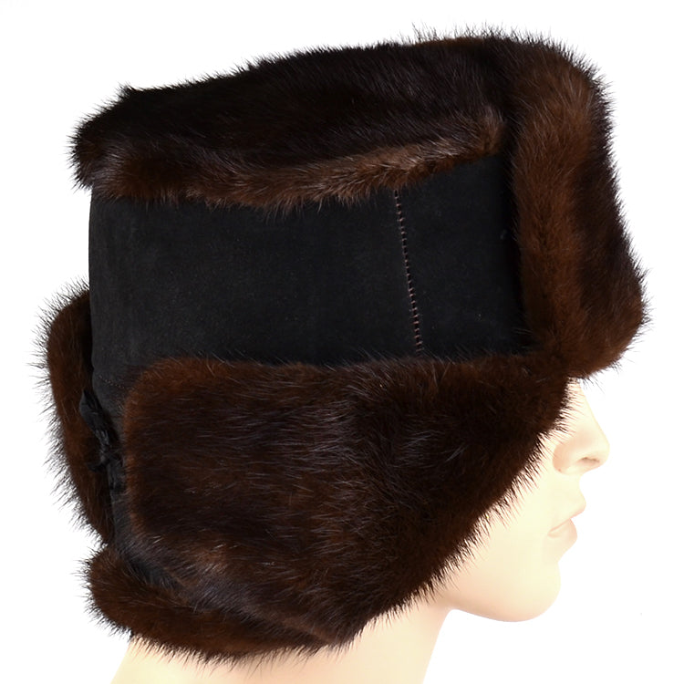 SOLD AS-IS Suede & Mink Fur Ushanka