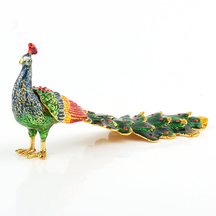 Peacock with Long Tail Trinket Box