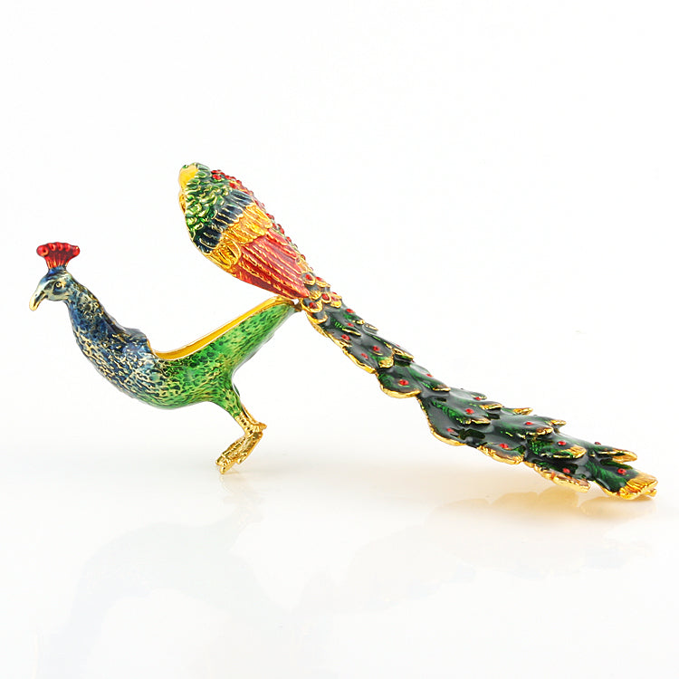 Peacock with Long Tail Trinket Box