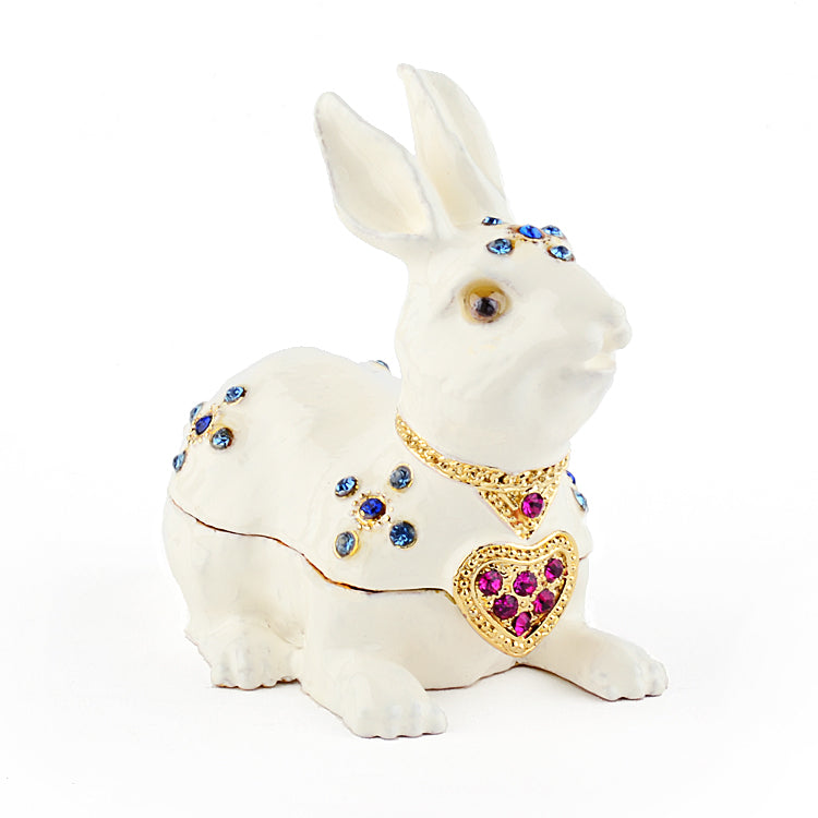 White Jeweled Bunny Trinket Box