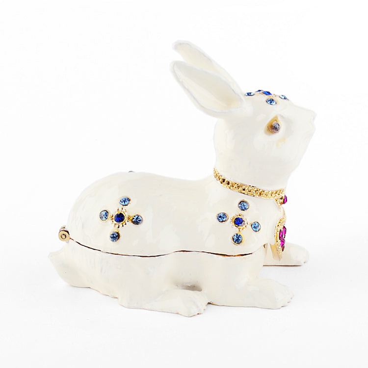 White Jeweled Bunny Trinket Box