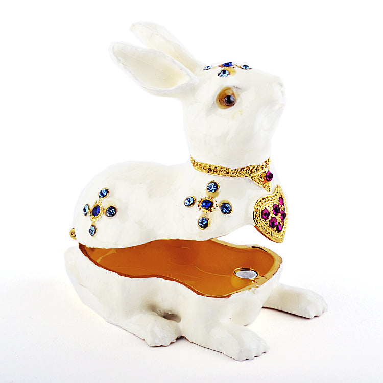 White Jeweled Bunny Trinket Box